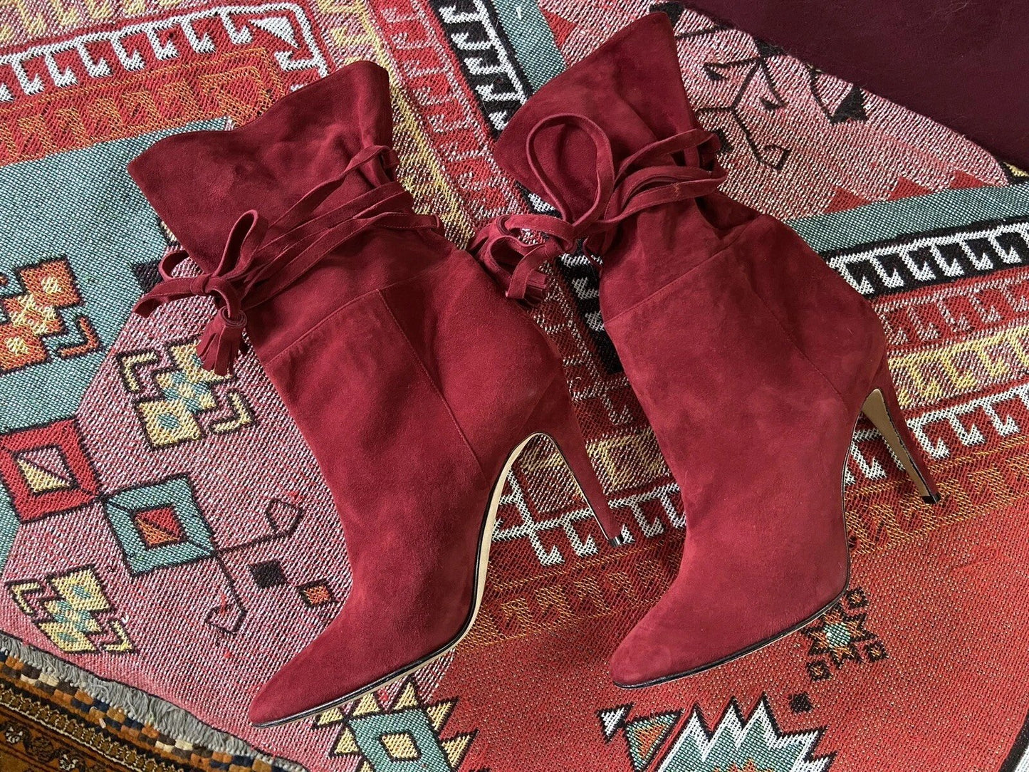 Manolo Blahnik Red Suede Cavamod Boots UK 7