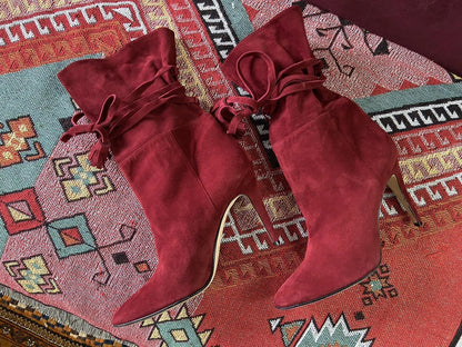 Manolo Blahnik Red Suede Cavamod Boots UK 7