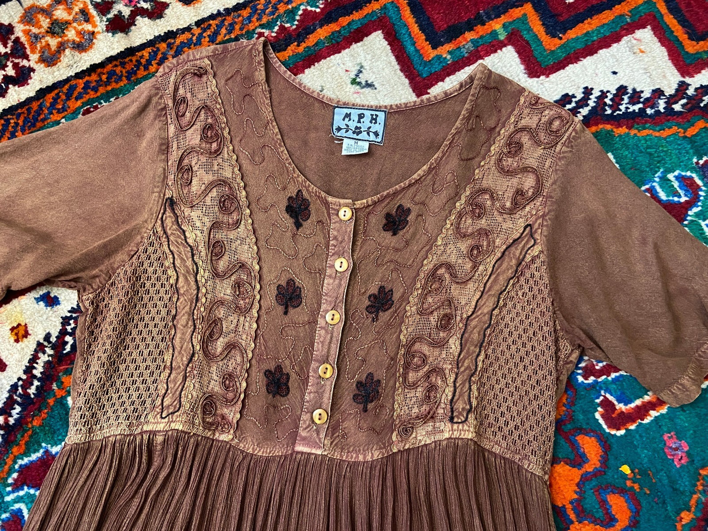 Vintage 1980s Brown Bohemian Hippie Dress