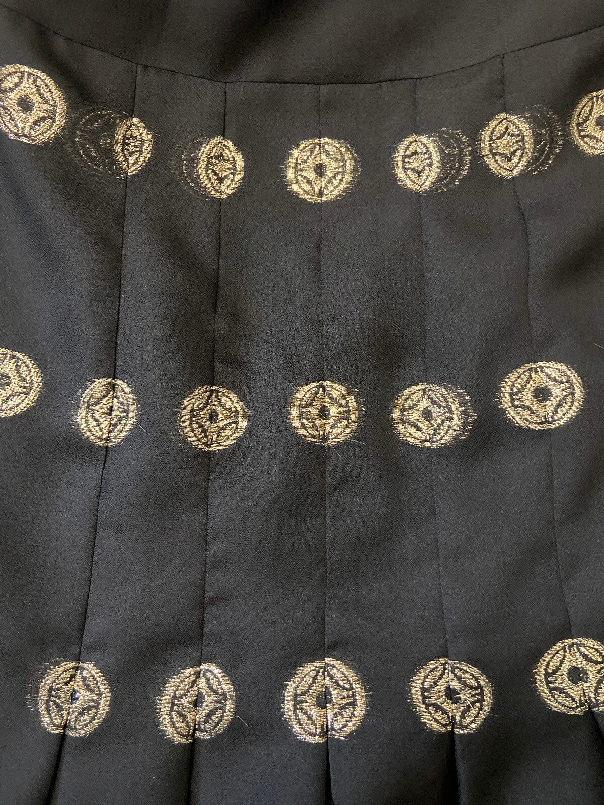Vintage 1970s Black & Gold Pleated Maxi Dress