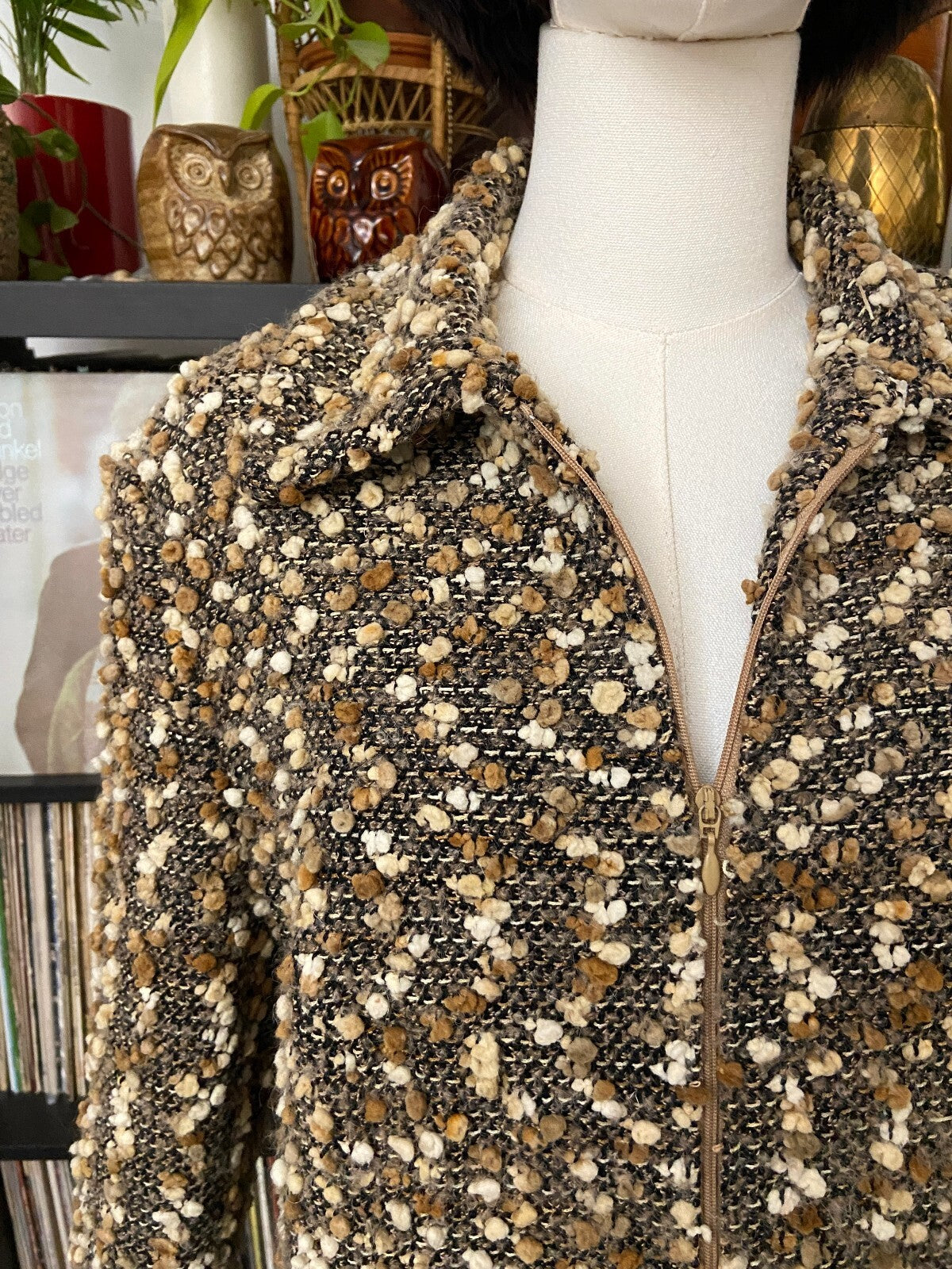 Vintage 1970s Beige Boucle Zip Up Jacket