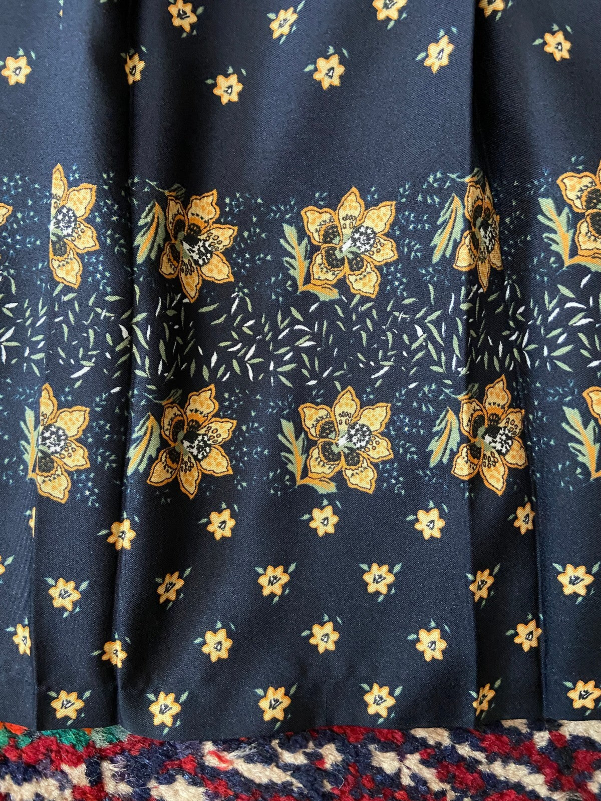 Vintage 1970s Navy Dagger Collar Blouse & Skirt Set