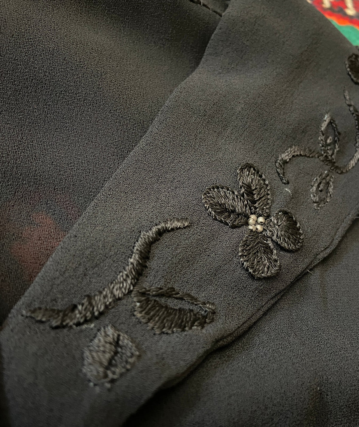 Vintage 1940s Black Beaded Sailor Collar Dress
