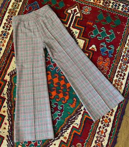 Vintage 1970s Black & Red Check Bellbottom Flares W30