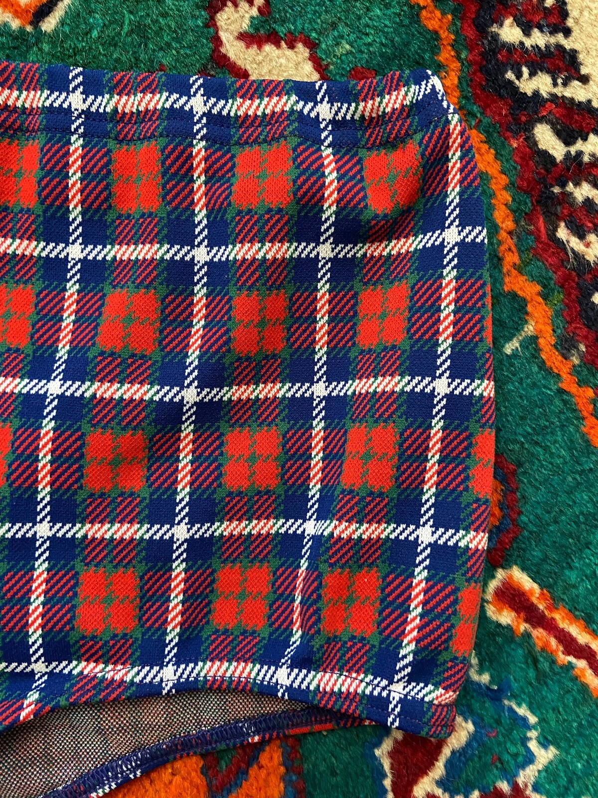 Vintage 1970s Red Blue Tartan Swim Shorts