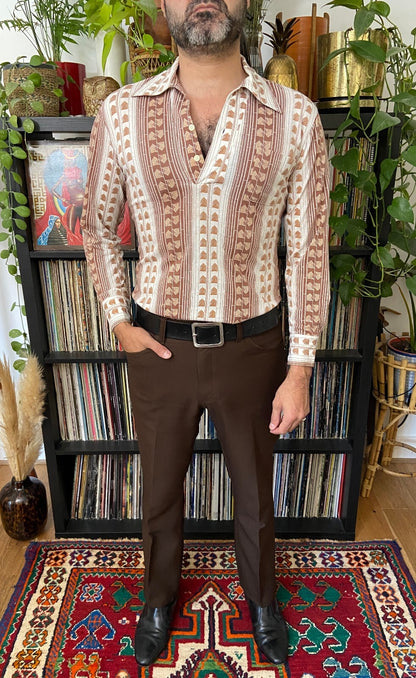 Vintage 1970s Japanese Geometric Print Jersey Top