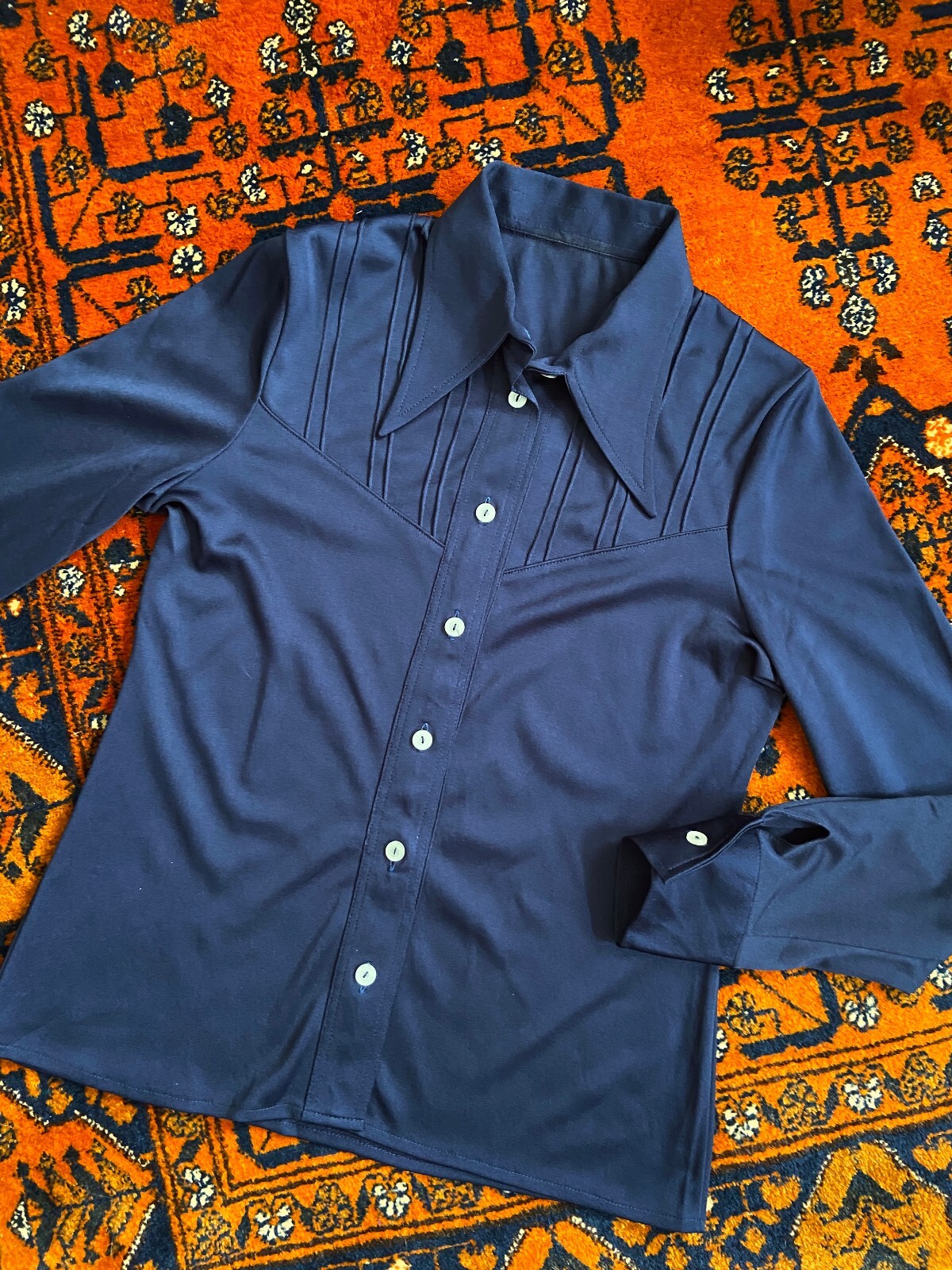 Vintage 1970s Navy Dagger Collar Shirt