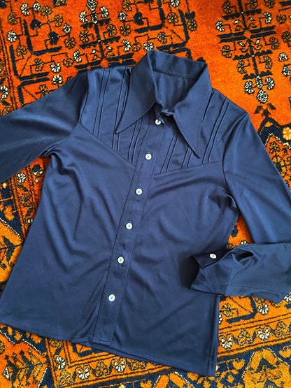 Vintage 1970s Navy Dagger Collar Shirt