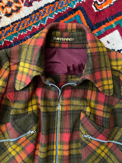 Vintage 1970s Brown & Red Plaid Cropped Jacket
