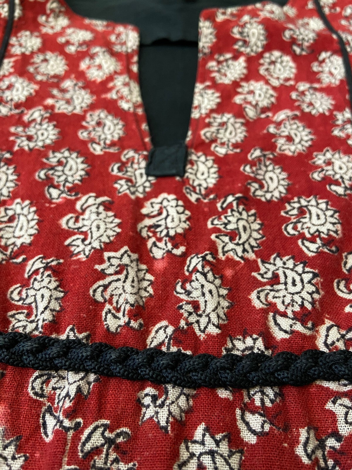 Vintage 1970s Black Indian Cotton Block Print Dress