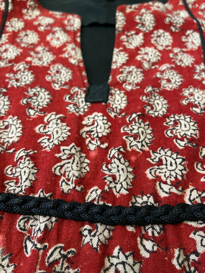 Vintage 1970s Black Indian Cotton Block Print Dress