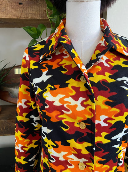 Vintage 1970s Orange & Yellow Retro Print Shirt