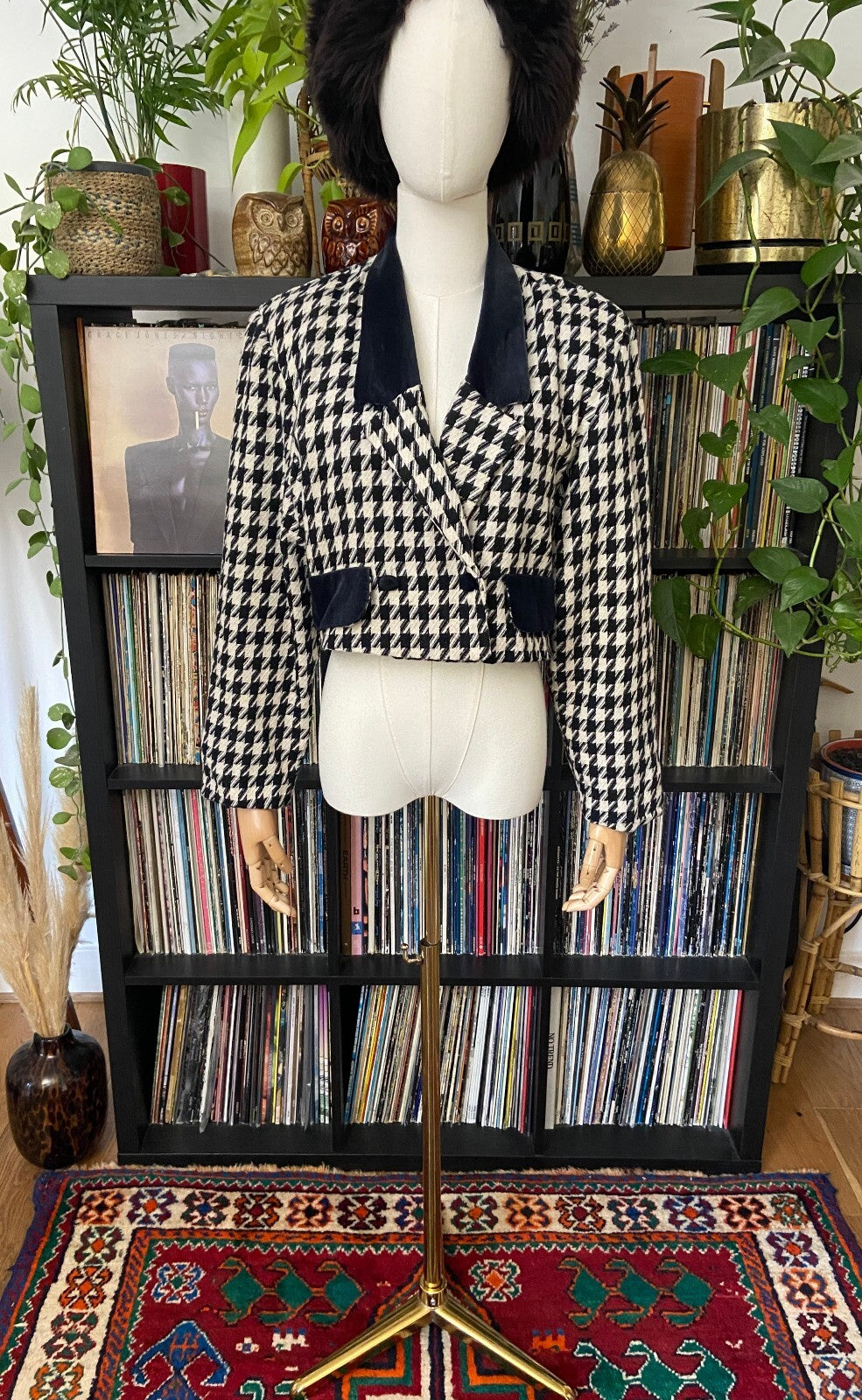 Vintage 1980s B&W Houndstooth Cropped Blazer