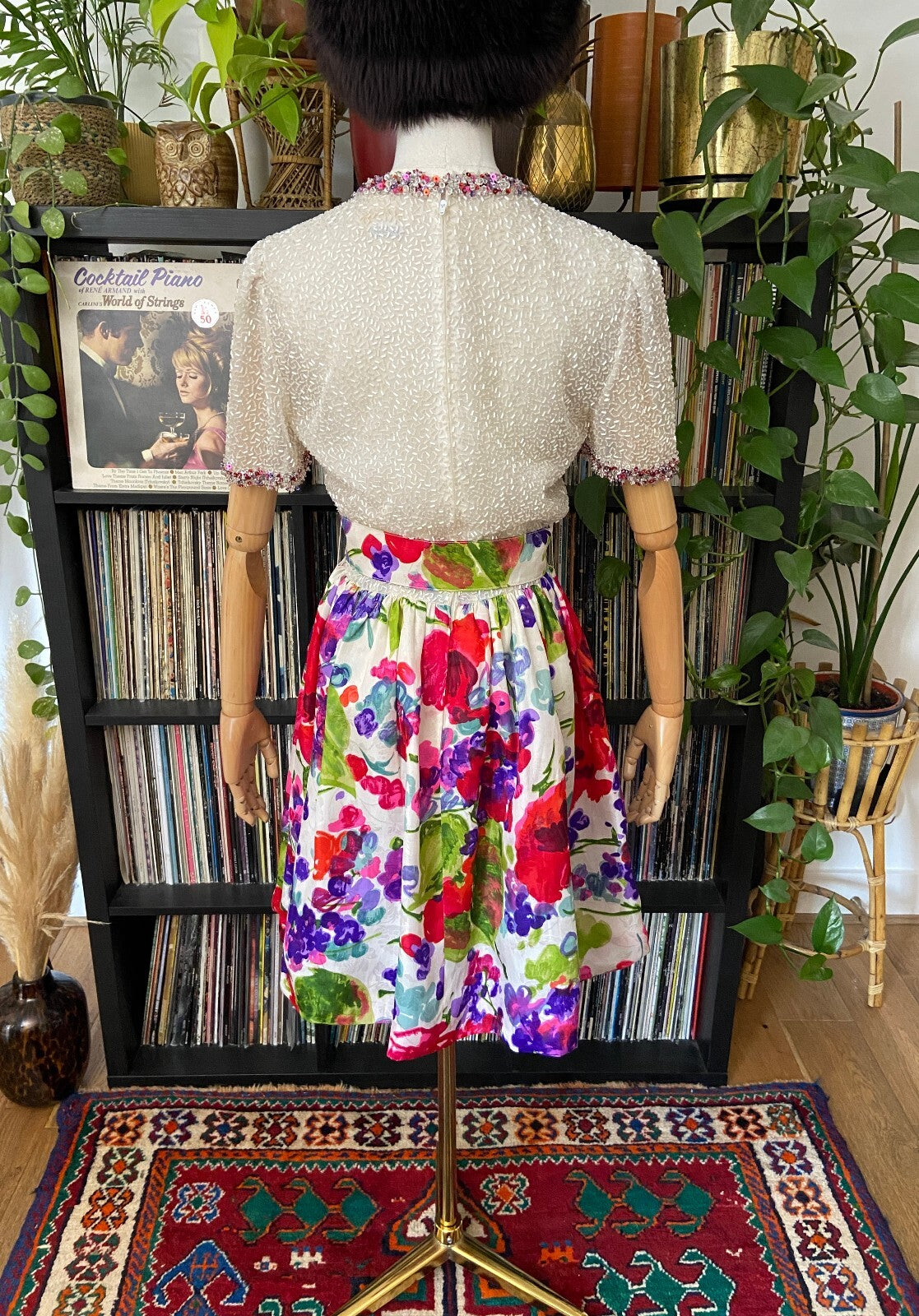 Vintage 1960s Beaded Floral Cocktail Dress