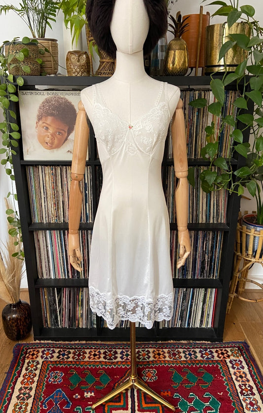 Vintage 1960s French White Lace Slip
