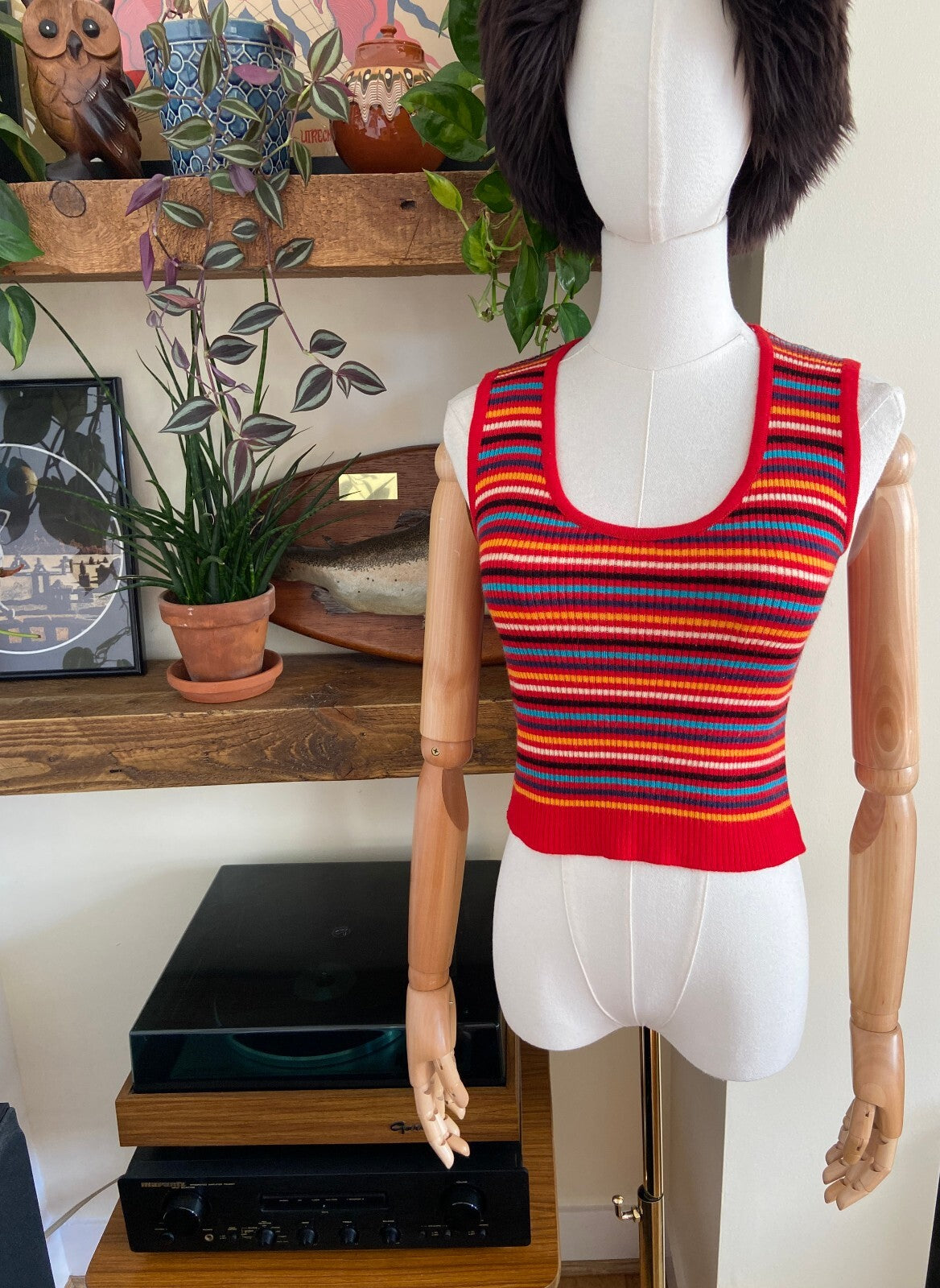 Vintage 1970s Red Striped Vest