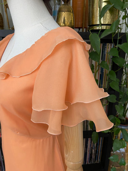 Vintage 1970s Peach V-Neck Maxi Dress
