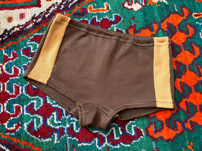Vintage 1970s Brown & Tan Swim Shorts