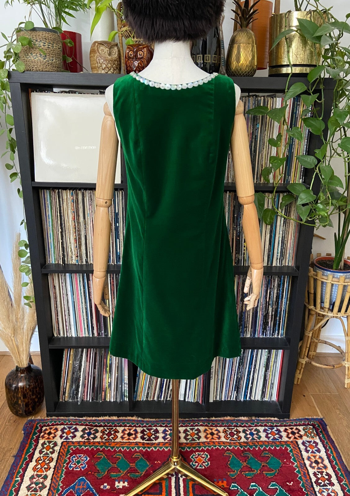 Vintage 1960s Green Velvet Shift Dress