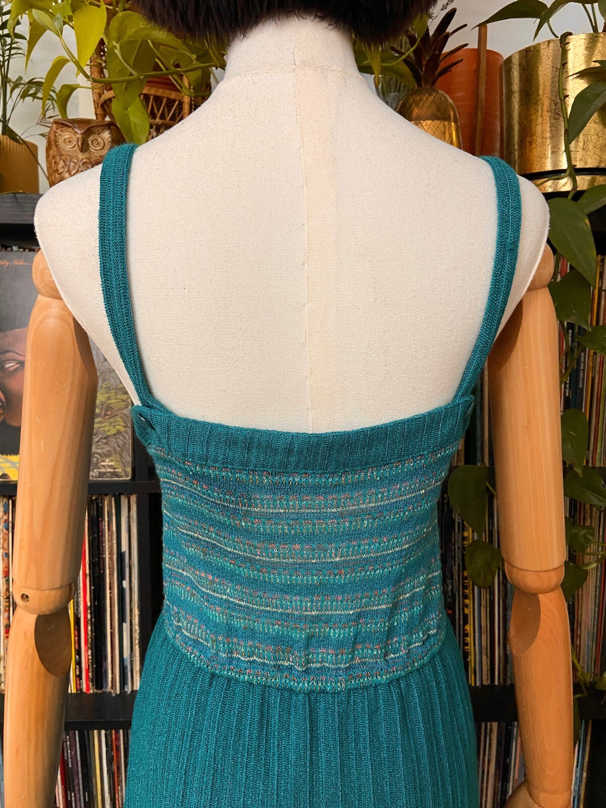 Vintage 1970s Green Knitted Strappy Dress