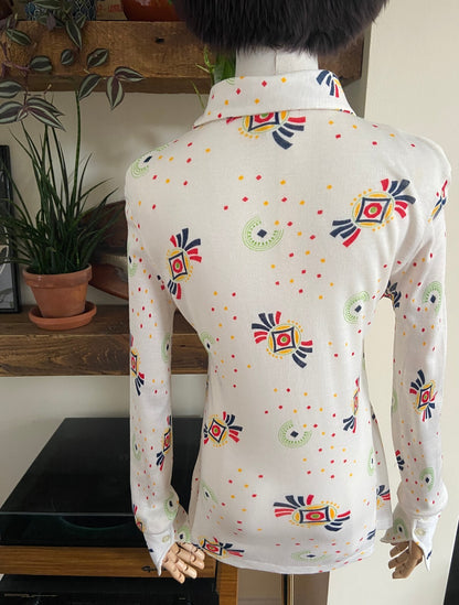 Vintage 1970s Cream Knit Dagger Collar Shirt
