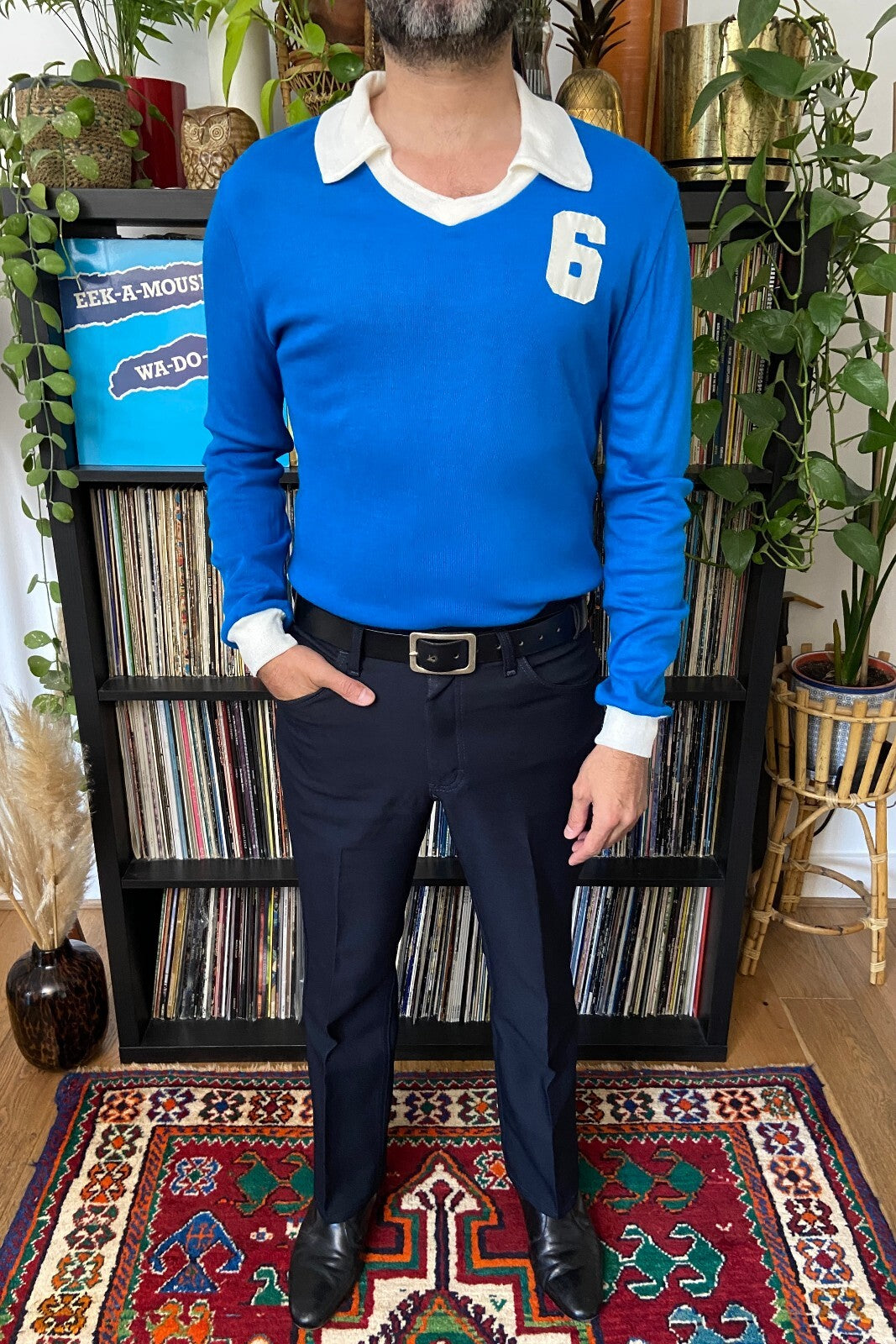 Vintage 1970s Collared Blue Football Jersey Number 6