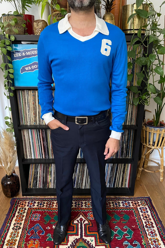 Vintage 1970s Collared Blue Football Jersey Number 6