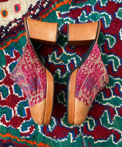 Vintage Rare 1970s Kilim Tapestry Heeled Mules UK 4.5 - 5