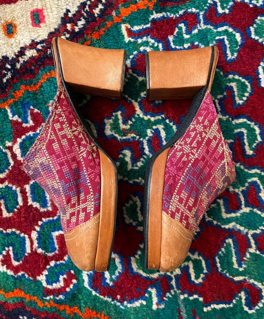 Vintage Rare 1970s Kilim Tapestry Heeled Mules UK 4.5 - 5