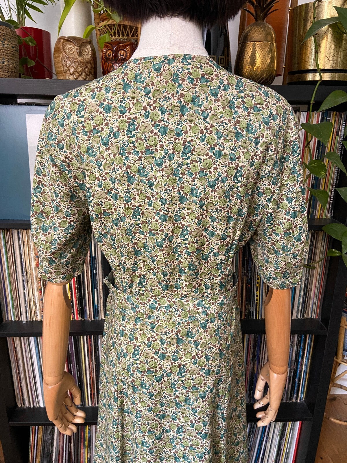 Vintage 90s Green Floral Tea Dress