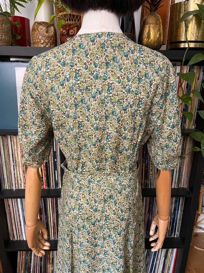Vintage 90s Green Floral Tea Dress