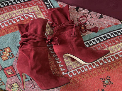 Manolo Blahnik Red Suede Cavamod Boots UK 7