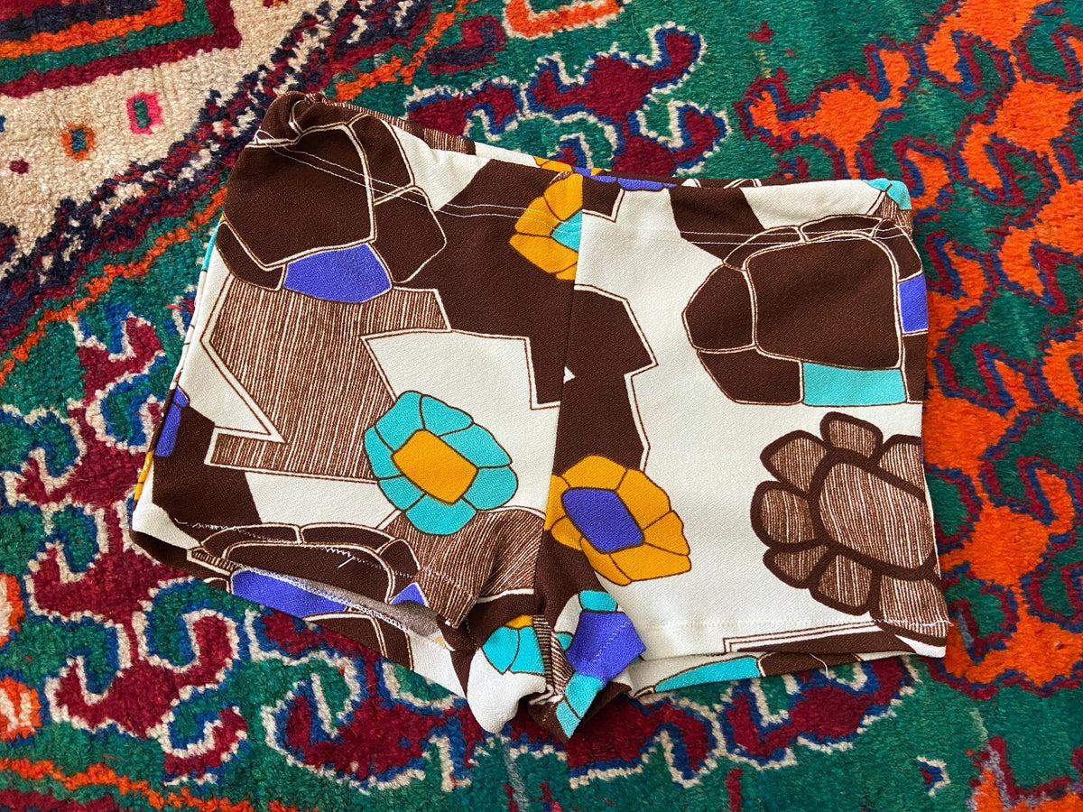 Vintage 1970s Brown & Cream Floral Swim Shorts