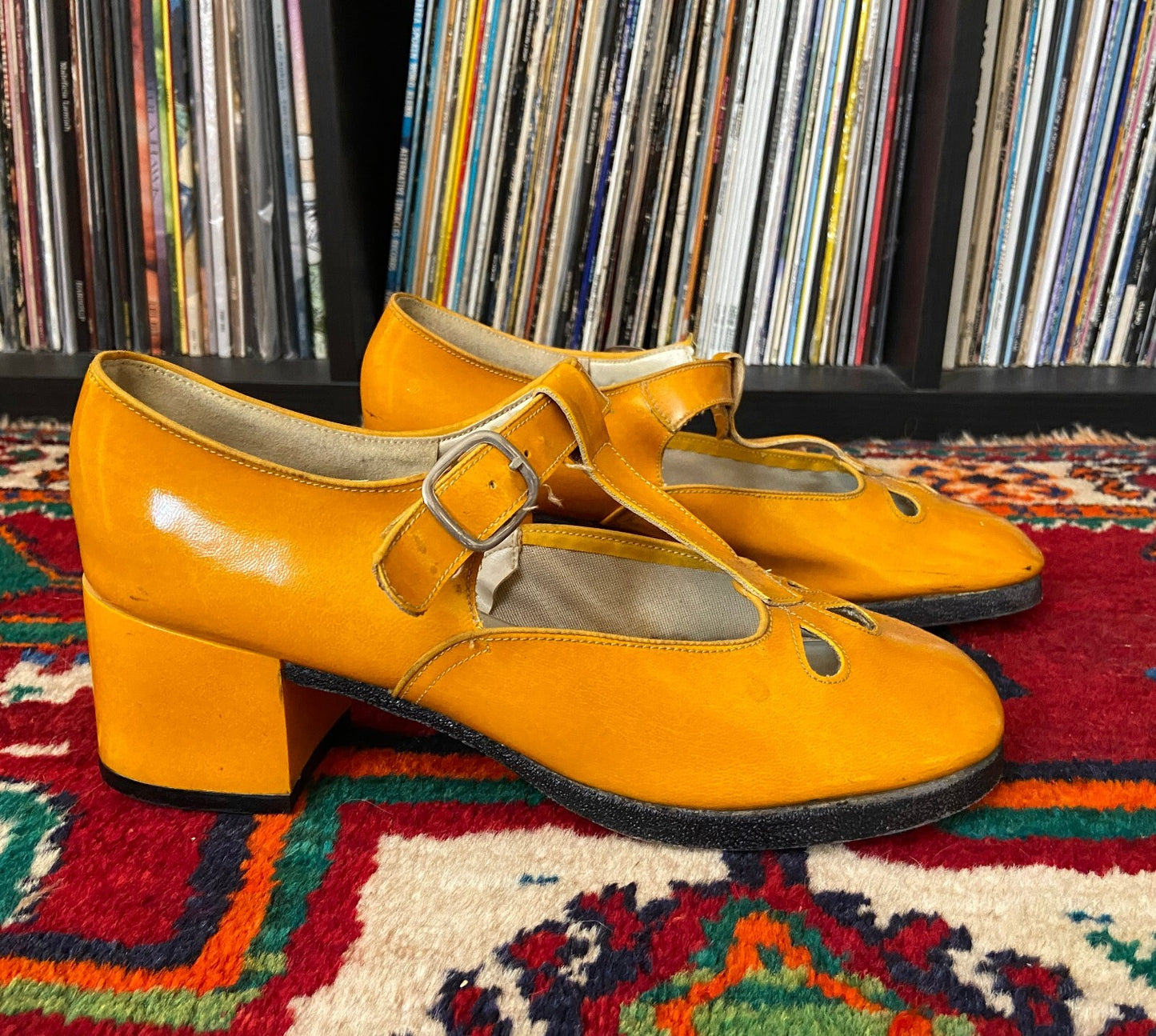Vintage 1960s Orange Patent Mary Janes UK 5