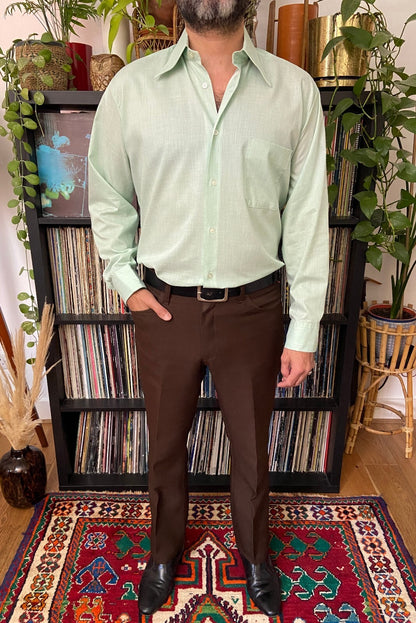 Vintage 1970s Mint Green Dagger Collar Shirt