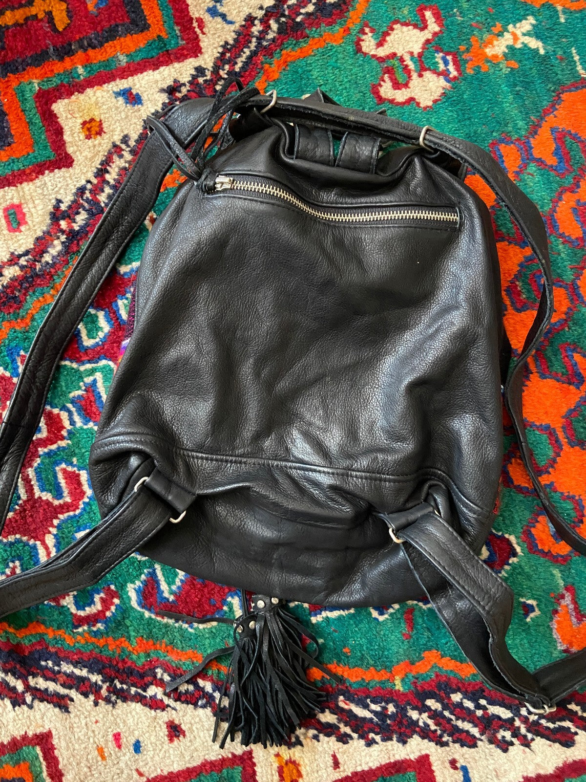 Sabrina Tach Black Leather Pink Fabric Backpack
