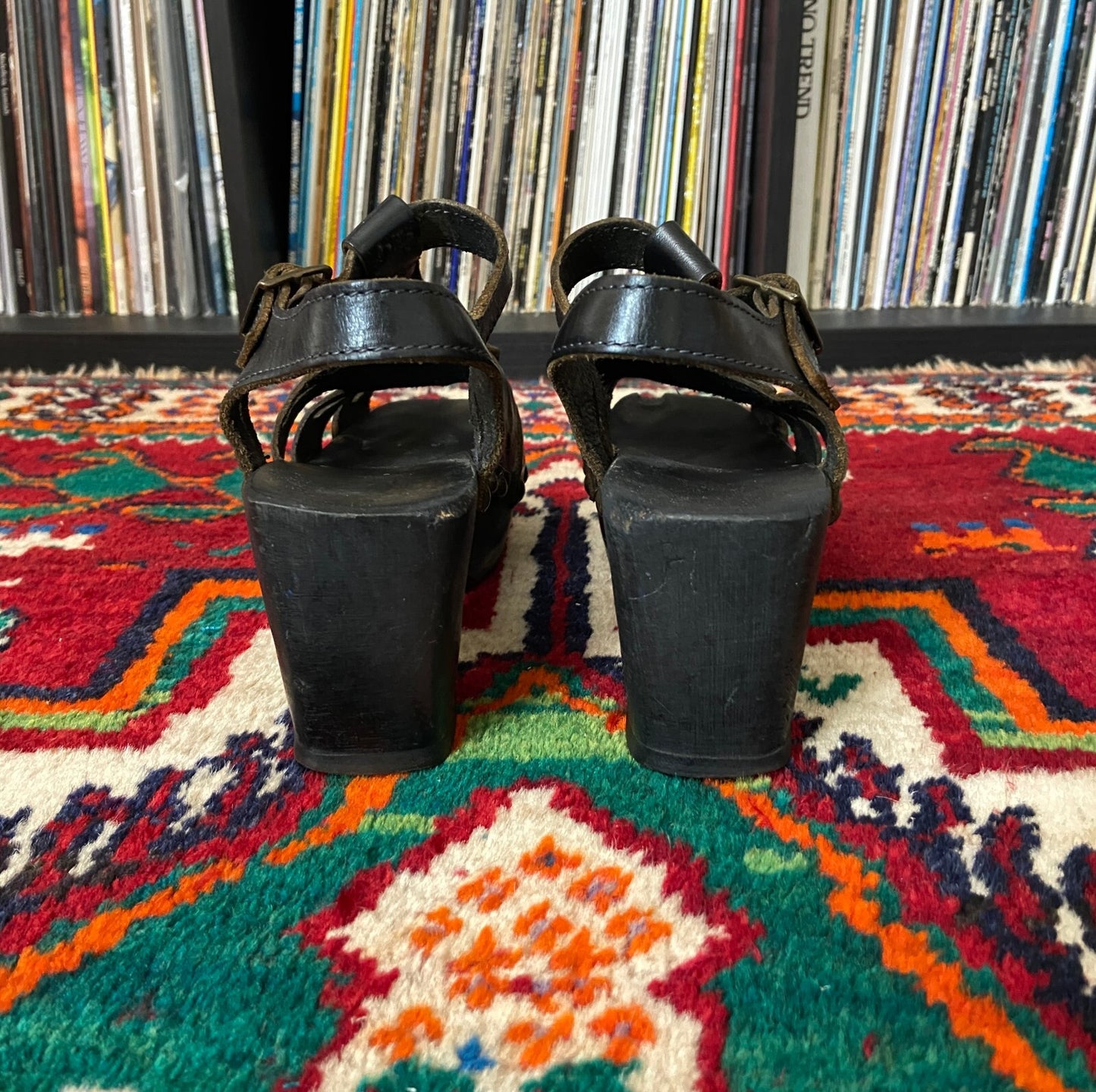 Vintage 1970s Black Studded Clog Sandals UK 3 - 3.5