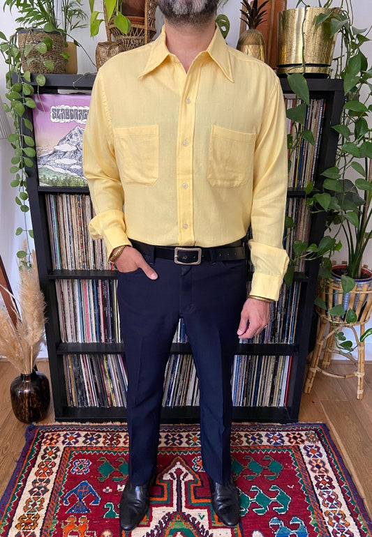 Vintage 1970s Yellow Wool-Rich Dagger Collar Shirt
