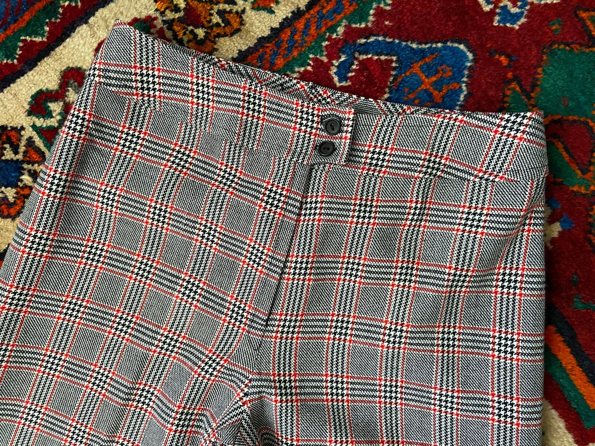 Vintage 1970s Black & Red Check Bellbottom Flares W30