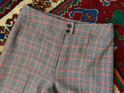 Vintage 1970s Black & Red Check Bellbottom Flares W30