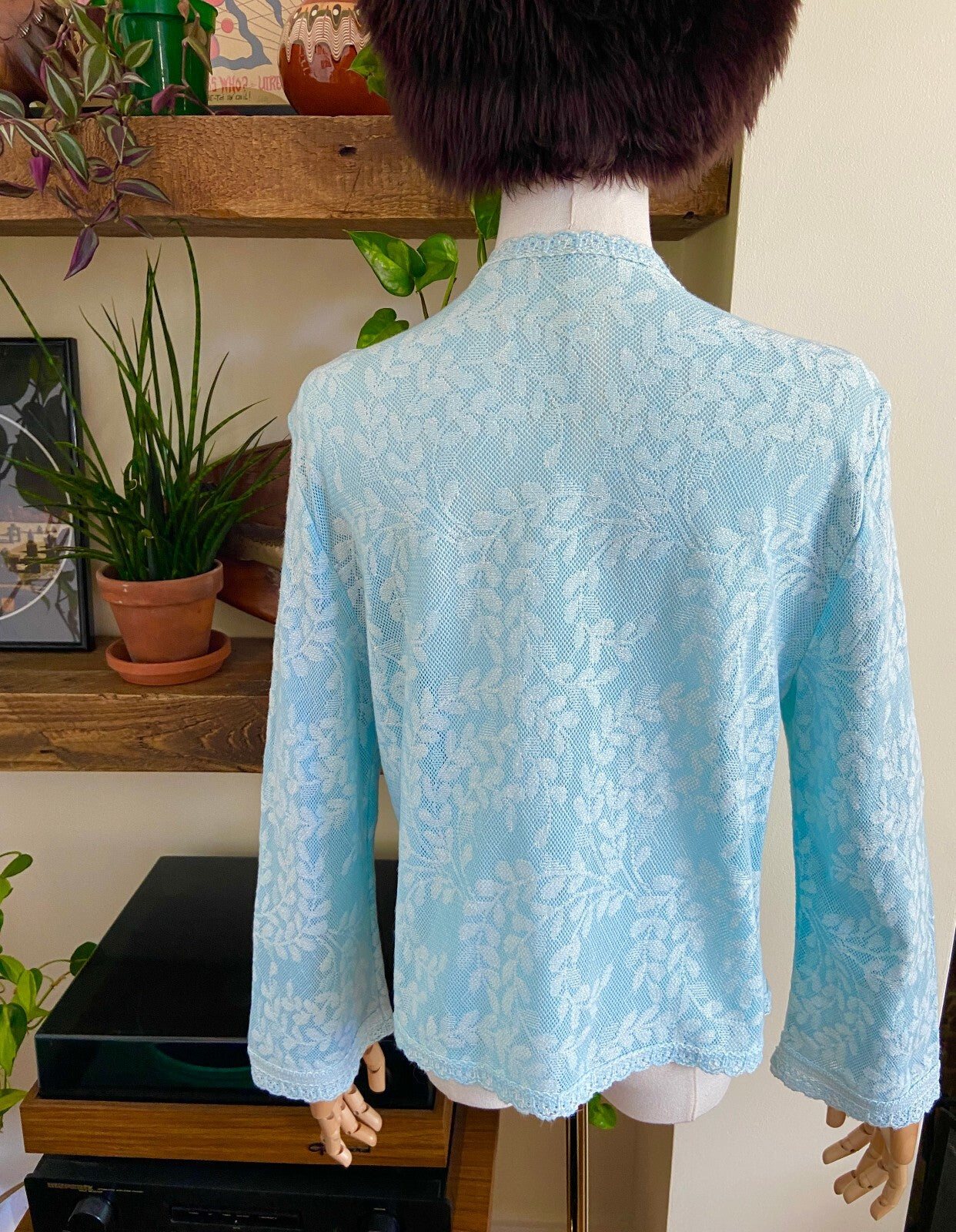 Vintage 1970s Pale Blue Lace Cardigan