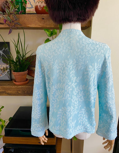 Vintage 1970s Pale Blue Lace Cardigan