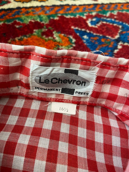 Vintage 1970s Red & White Dagger Collar Gingham Shirt
