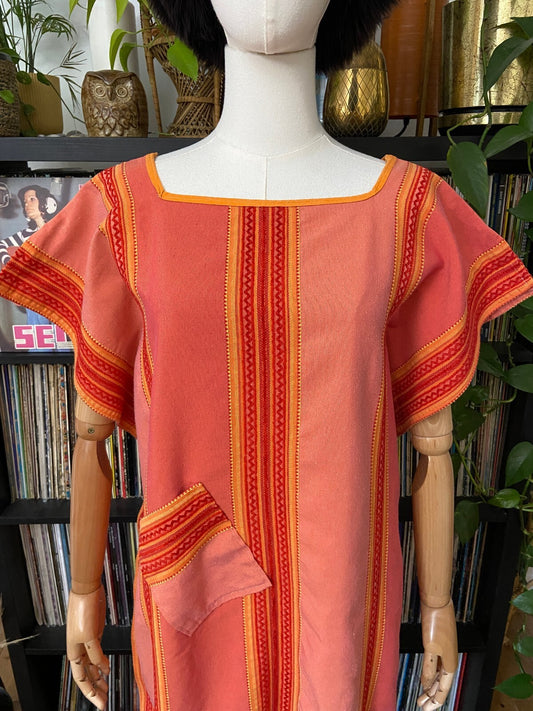 Vintage Coral Hand Woven Kaftan Dress