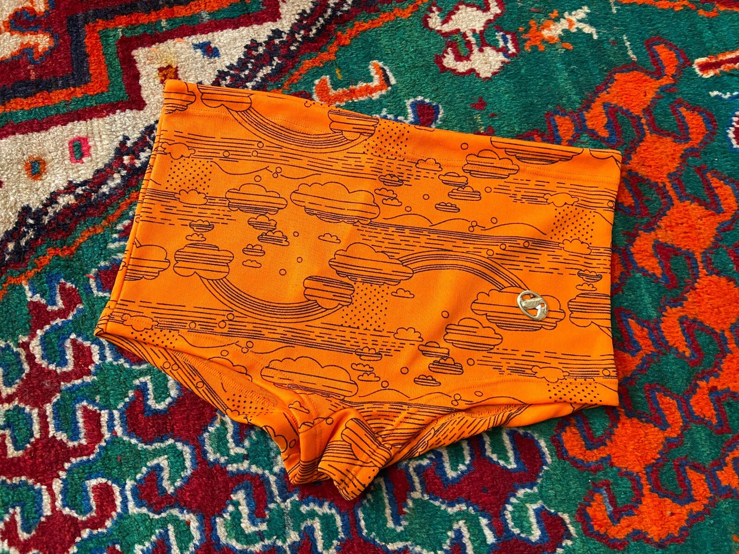 Vintage 1970s Orange Cloud Print Swim Shorts