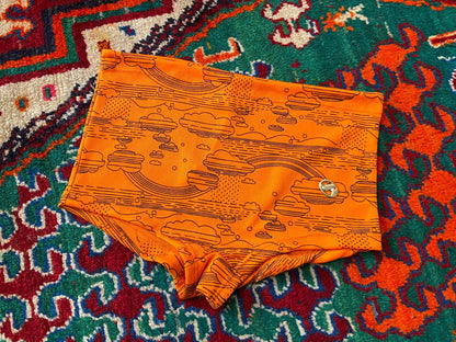 Vintage 1970s Orange Cloud Print Swim Shorts
