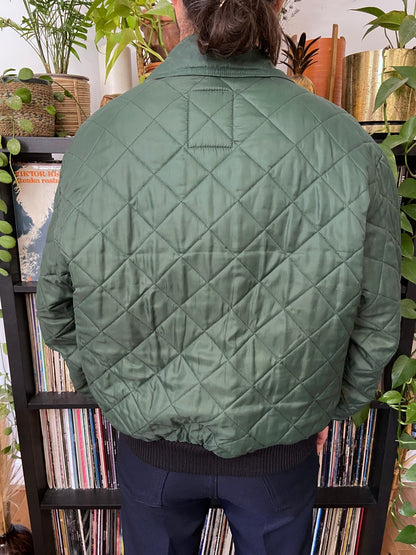 Vintage 1980s Forest Green Quilted Bomber Jacket
