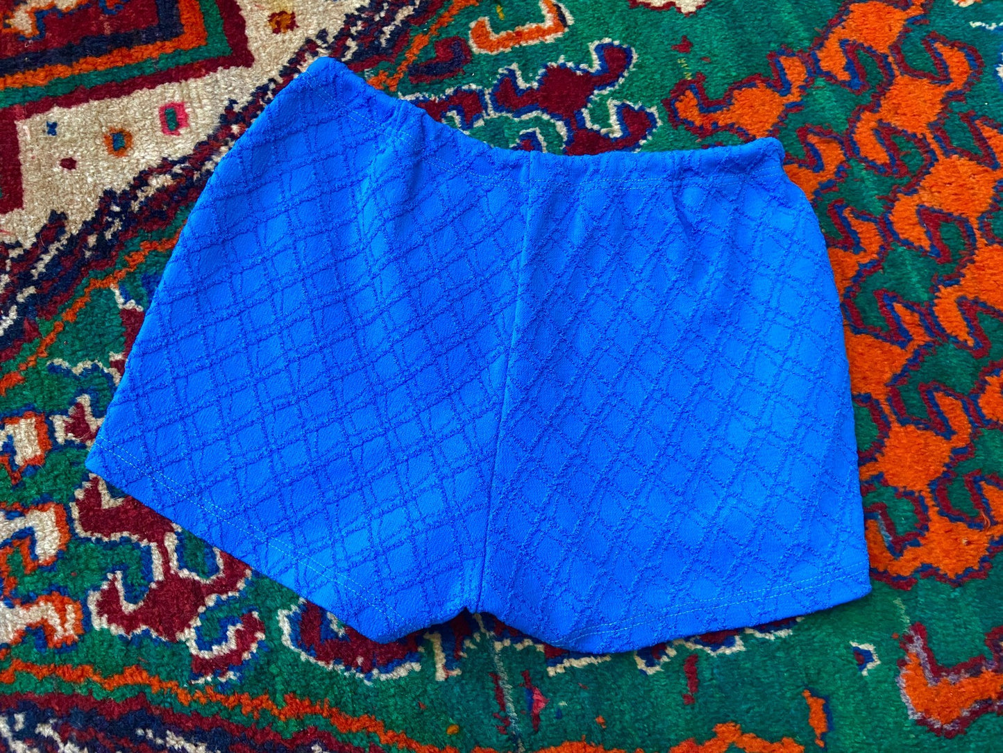 Vintage 1970s Bright Blue Textured Swim Shorts