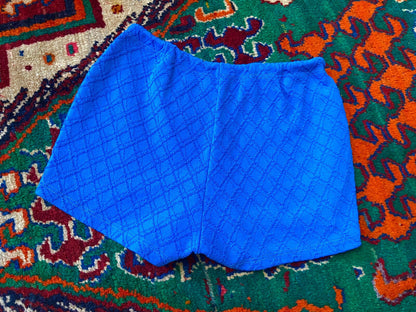 Vintage 1970s Bright Blue Textured Swim Shorts