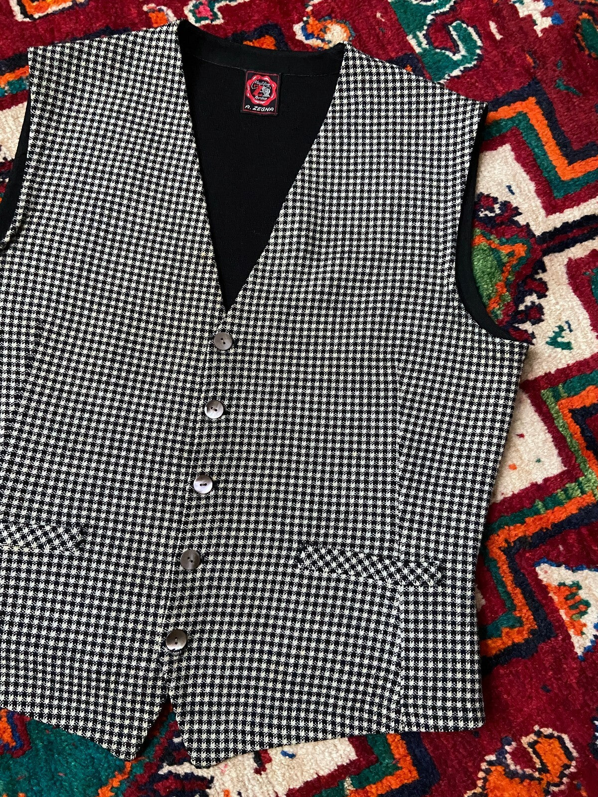 Vintage 1970s Italian Houndstooth Knit Waistcoat